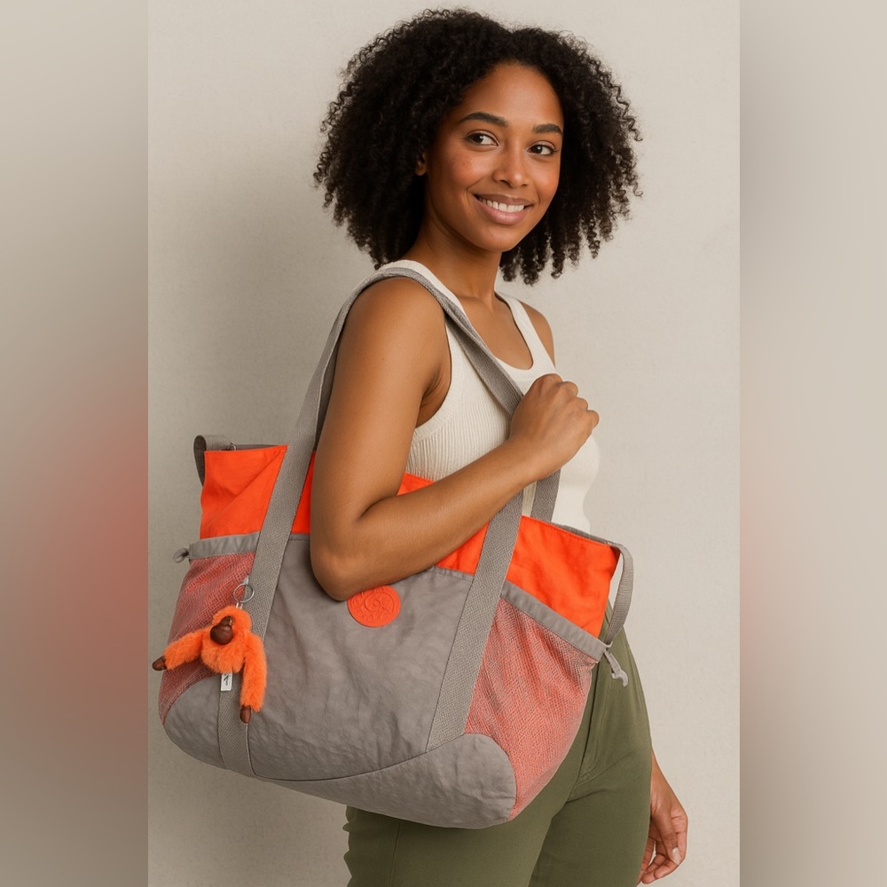 Kipling Gray and Orange Tote Bag